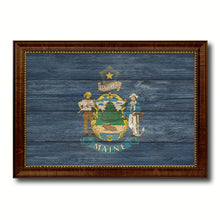 Load image into Gallery viewer, Maine State Flag Texture Canvas Print with Brown Picture Frame Gifts Home Decor Wall Art Collectible Decoration
