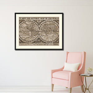 The World Vintage Sepia Map Canvas Print, Picture Frame Gifts Home Decor Wall Art Decoration