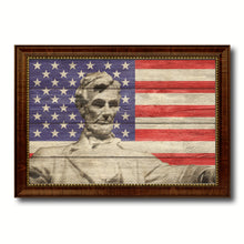 Load image into Gallery viewer, USA Abraham Lincoln Memorial American Flag Texture Canvas Print with Brown Picture Frame Gifts Home Decor Wall Art Collectible Decoration Artwork
