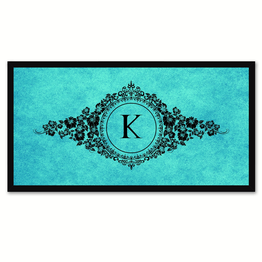 Alphabet Letter K Auqa Canvas Print, Black Custom Frame