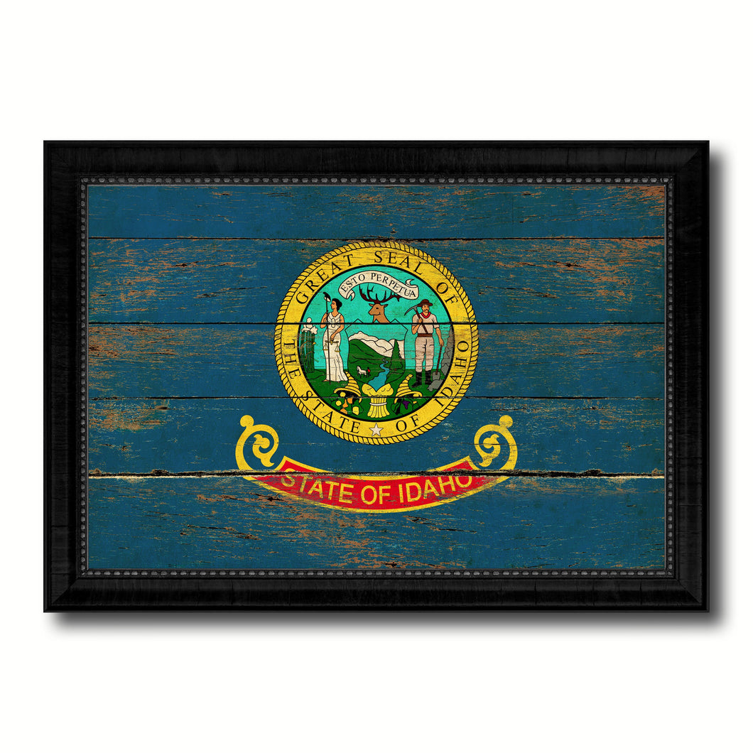 Idaho State Vintage Flag Canvas Print with Black Picture Frame Home Decor Man Cave Wall Art Collectible Decoration Artwork Gifts