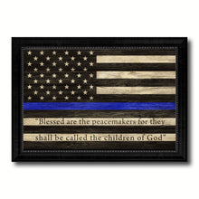 Load image into Gallery viewer, Law Enforcement Thin Blue Line Flag With Mathew 5:9 USA Flag Texture Canvas Print with Black Picture Frame Gift Ideas Home Decor Wall Art
