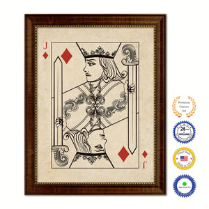 One Eye Jack Diamond Poker Decks of Vintage Cards Print on Canvas Brown Custom Framed
