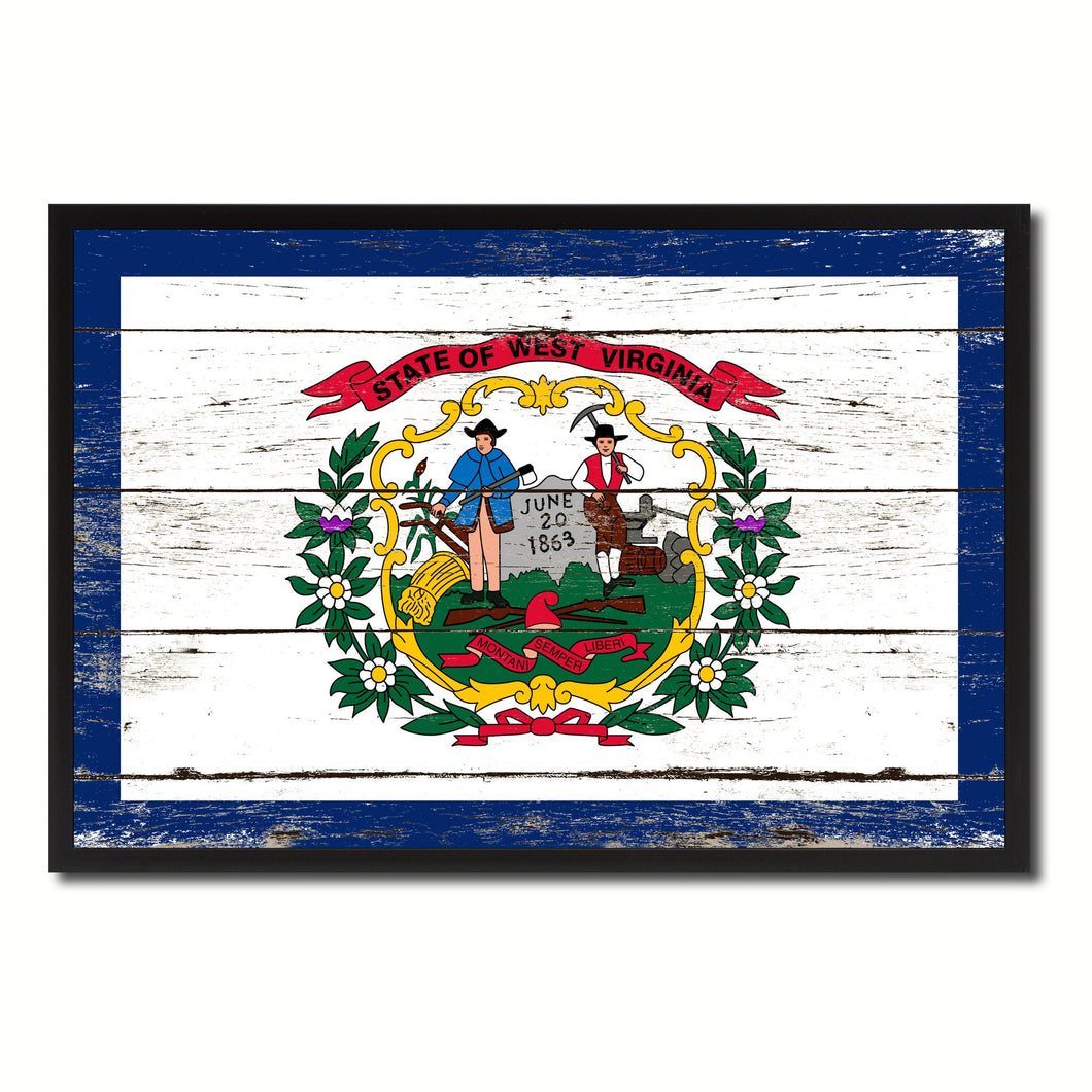 West Virginia State Flag Vintage Canvas Print with Black Picture Frame Home DecorWall Art Collectible Decoration Artwork Gifts