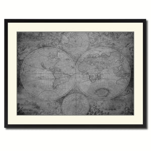 The World Circa Vintage B&W Map Canvas Print, Picture Frame Home Decor Wall Art Gift Ideas