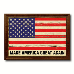 Make America Great Again USA Flag Vintage Canvas Print Brown Picture Frame Gifts Ideas Home Decor Wall Art