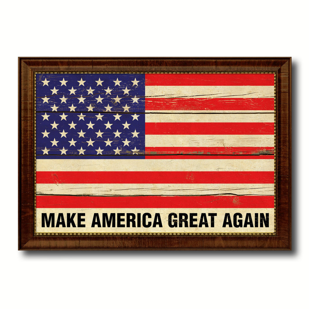 Make America Great Again USA Flag Vintage Canvas Print Brown Picture Frame Gifts Ideas Home Decor Wall Art