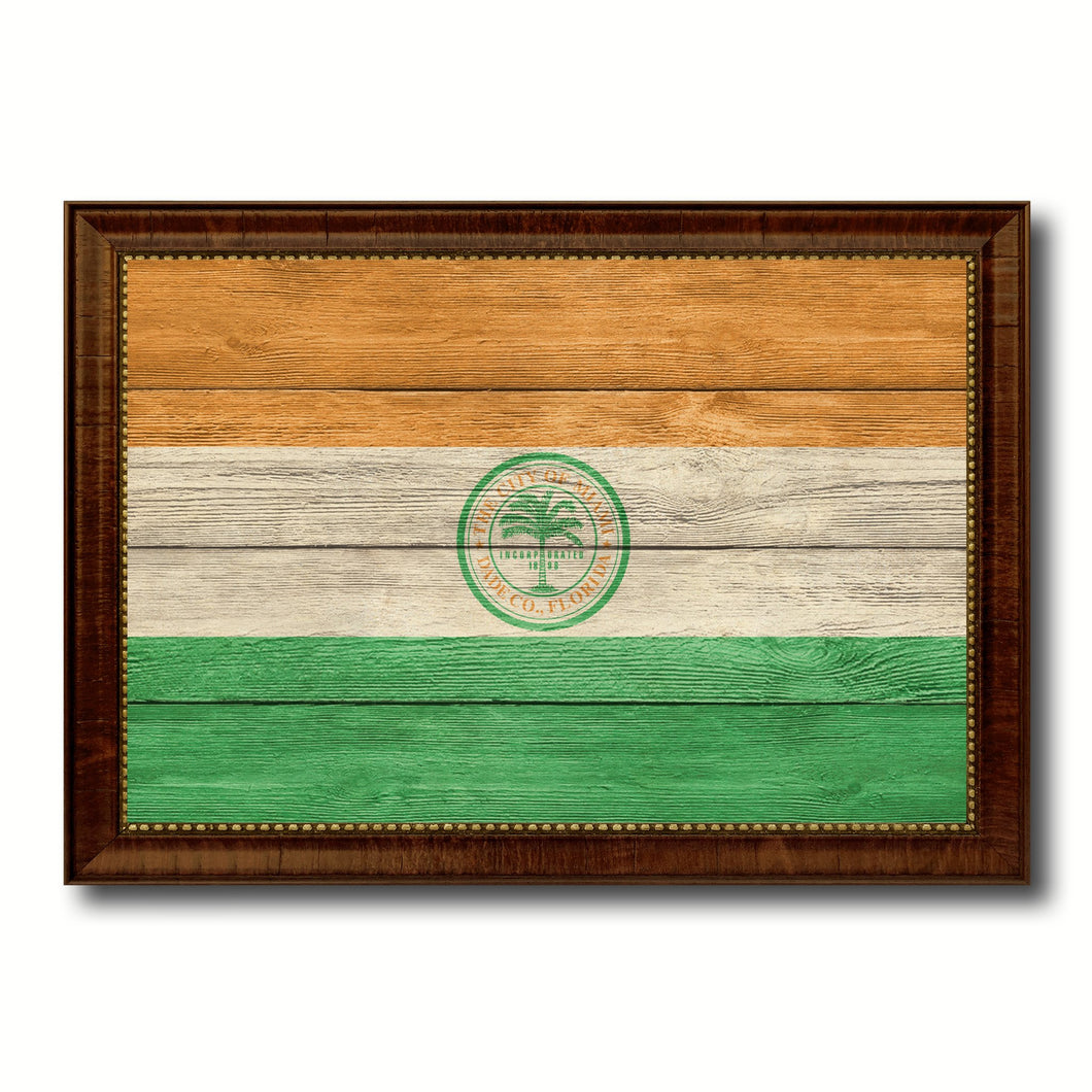Miami City Florida State Texture Flag Canvas Print Brown Picture Frame