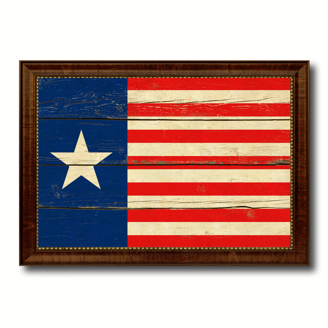 Texas Navy Texan Revolution 1838-1846 Naval Jack Military Flag Vintage Canvas Print with Brown Picture Frame Gifts Ideas Home Decor Wall Art Decoration