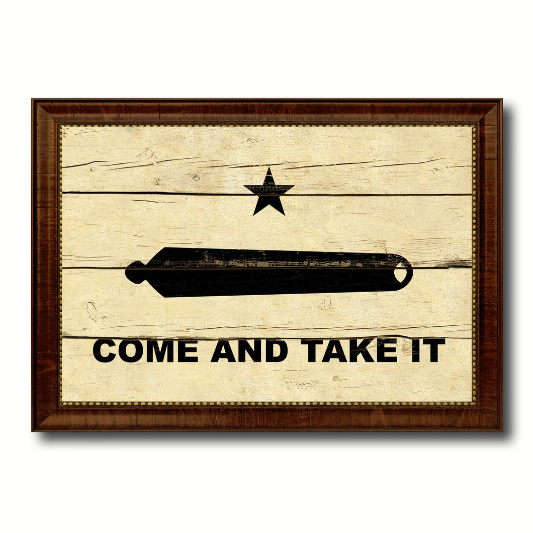Revolution Come and Take It Military Flag Vintage Canvas Print with Brown Picture Frame Gifts Ideas Home Decor Wall Art Decoration