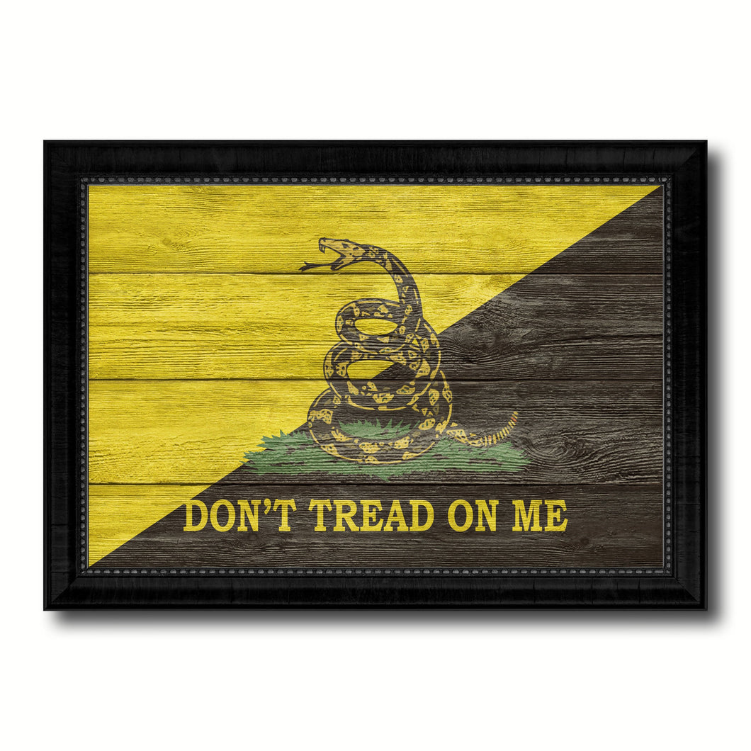 Gadsden Don't Tread on Me Military Flag Texture Canvas Print with Black Picture Frame Gift Ideas Home Decor Wall Art