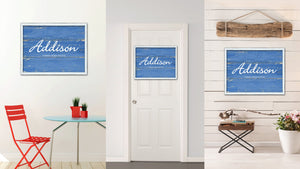 Addison Name Plate White Wash Wood Frame Canvas Print Boutique Cottage Decor Shabby Chic