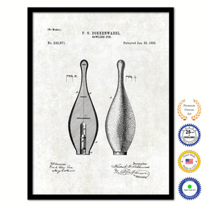 1895 Bowling Pin Old Patent Art Print on Canvas Custom Framed Vintage Home Decor Wall Decoration Great for Gifts