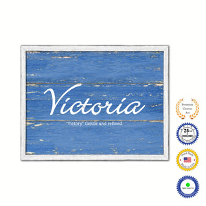 Victoria Name Plate White Wash Wood Frame Canvas Print Boutique Cottage Decor Shabby Chic