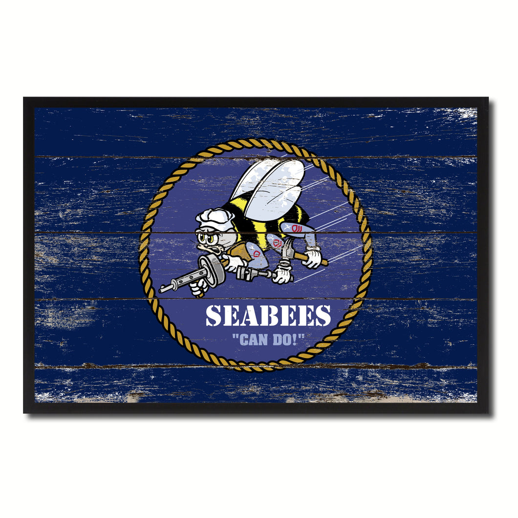 Seabees Military Flag Vintage Canvas Print with Picture Frame Home Decor Man Cave Wall Art Collectible Decoration Artwork Gifts