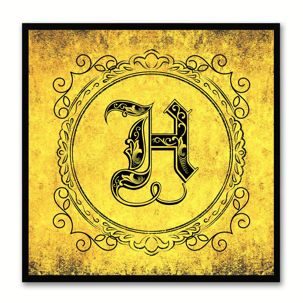 Alphabet H Yellow Canvas Print Black Frame Kids Bedroom Wall Décor Home Art