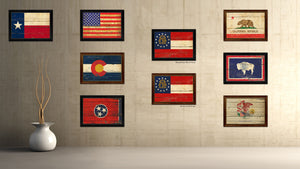 Georgia State Vintage Flag Canvas Print with Brown Picture Frame Home Decor Man Cave Wall Art Collectible Decoration Artwork Gifts