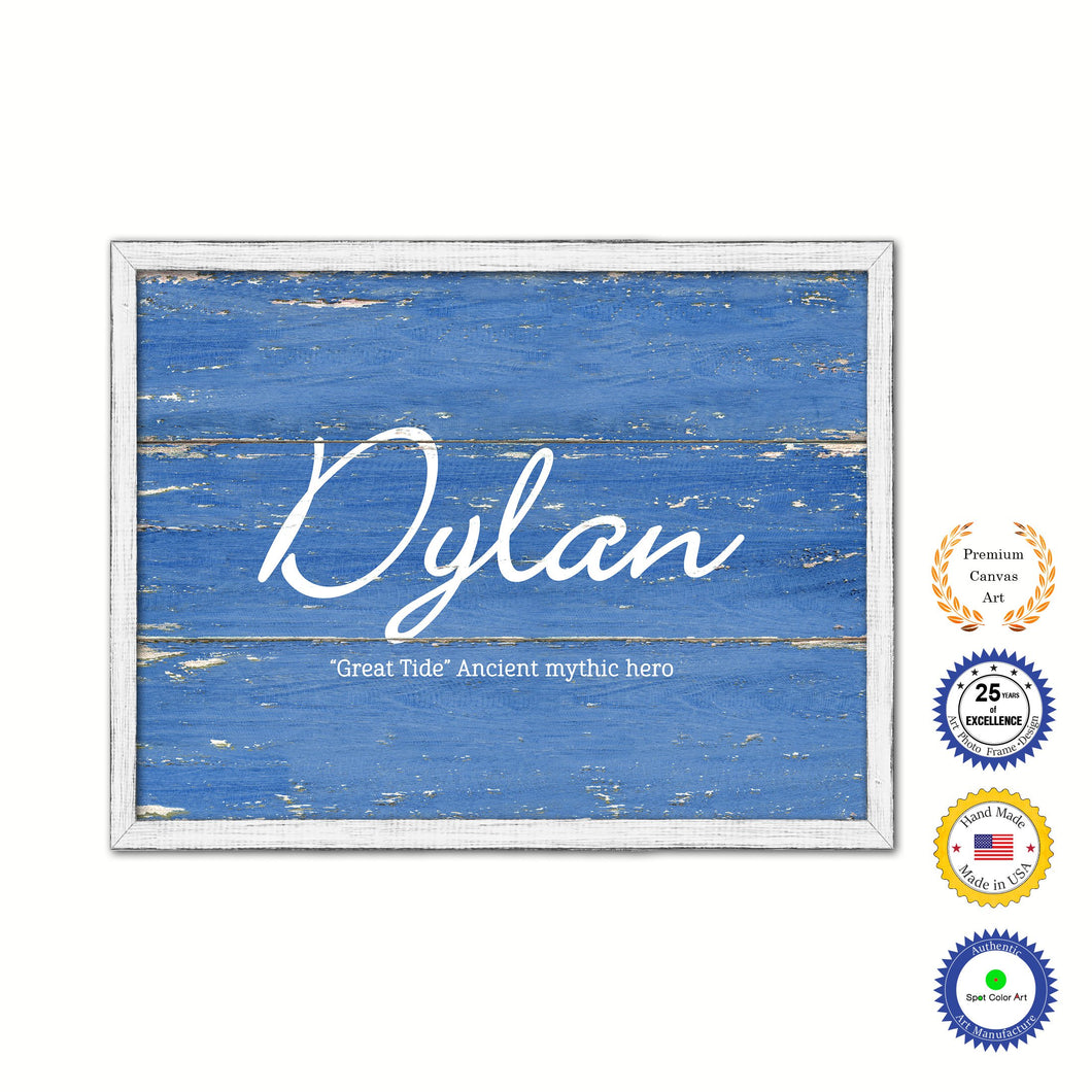 Dylan Name Plate White Wash Wood Frame Canvas Print Boutique Cottage Decor Shabby Chic
