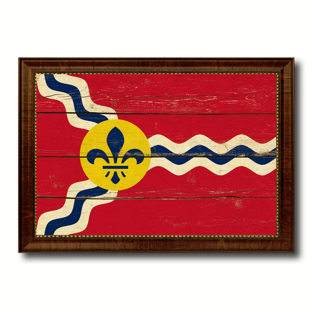 St Louis City Missouri State Vintage Flag Canvas Print Brown Picture Frame