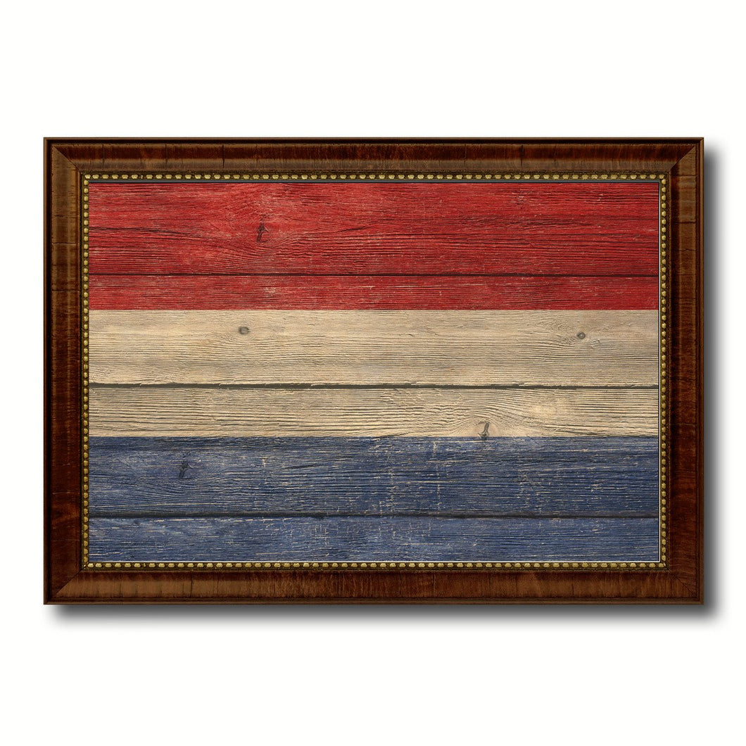Netherlands Country Flag Texture Canvas Print with Brown Custom Picture Frame Home Decor Gift Ideas Wall Art Decoration