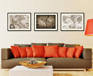 America Vintage Sepia Map Canvas Print, Picture Frame Gifts Home Decor Wall Art Decoration