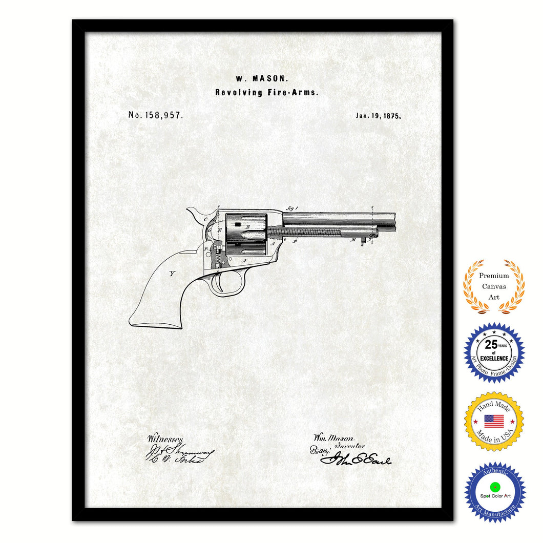 1875 Revolving Fire Arms Old Patent Art Print on Canvas Custom Framed Vintage Home Decor Wall Decoration Great for Gifts