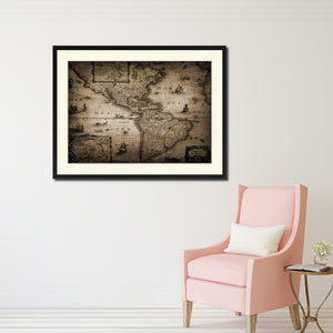 America Vintage Sepia Map Canvas Print, Picture Frame Gifts Home Decor Wall Art Decoration