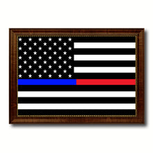 Load image into Gallery viewer, Thin Blue Line Police &amp; Thin Red Line Firefighter Respect &amp; Honor Law Enforcement First Responder American USA Flag Canvas Print with Picture Frame Home Decor Wall Art
