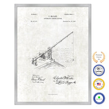 Load image into Gallery viewer, 1887 Fishing Automatic Fishing Device Antique Patent Artwork Silver Framed Canvas Print Home Office Decor Great for Fisherman Cabin Lake House
