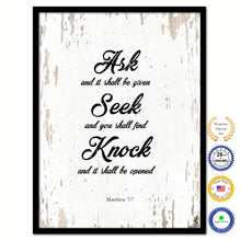 Load image into Gallery viewer, Seek and You Shall Find - Matthew 7:7 Bible Verse Scripture Quote White Canvas Print with Picture Frame
