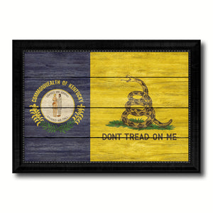 Gadsden Don't Tread On Me Tea Party Kentucky State Military Flag Texture Canvas Print with Black Picture Frame Gift Ideas Home Decor Wall Art