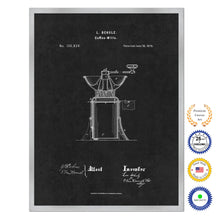 Load image into Gallery viewer, 1873 Coffee Mill Grinder Antique Patent Artwork Silver Framed Canvas Home Office Decor Great for Coffee Spice Lover Cafe Shop
