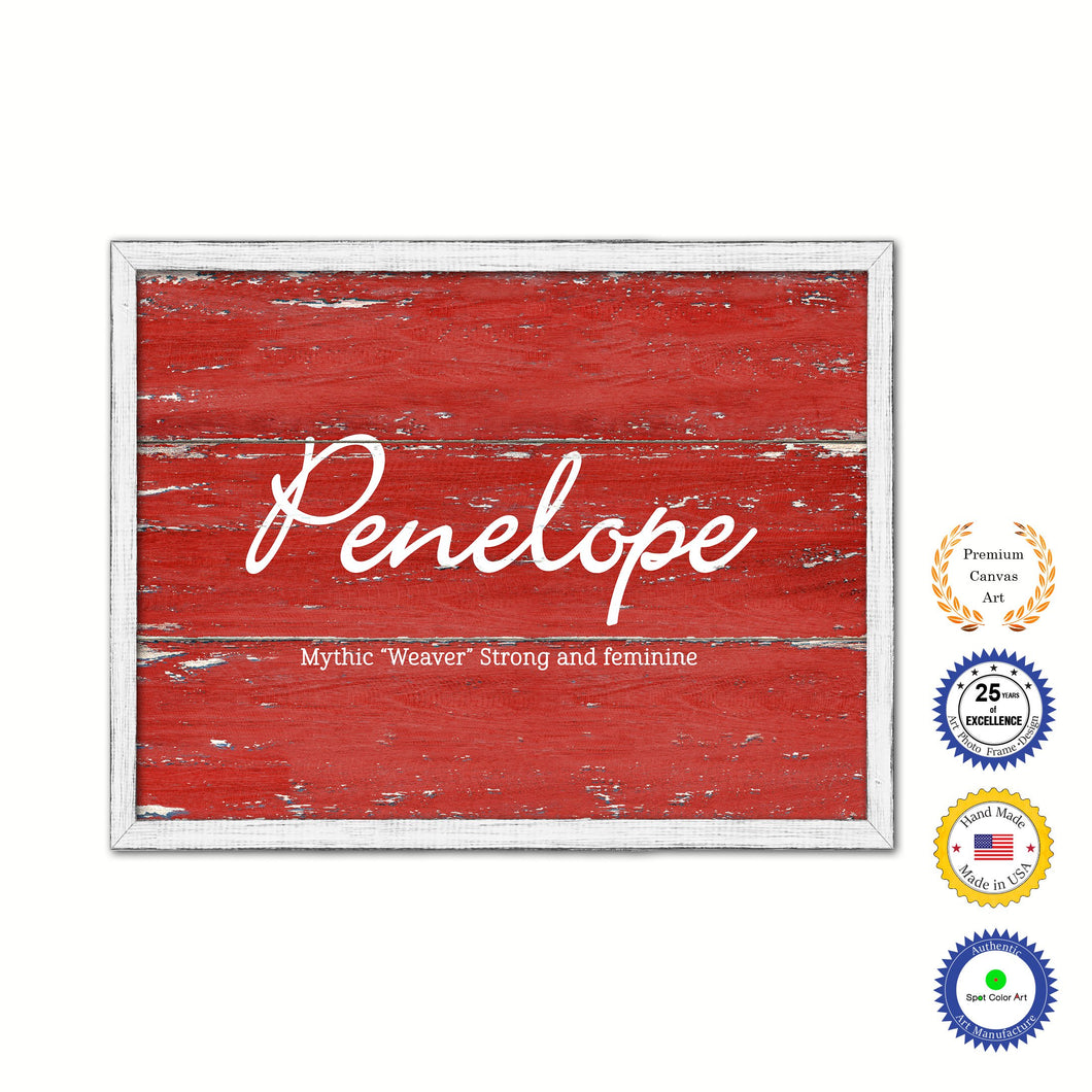 Penelope Name Plate White Wash Wood Frame Canvas Print Boutique Cottage Decor Shabby Chic