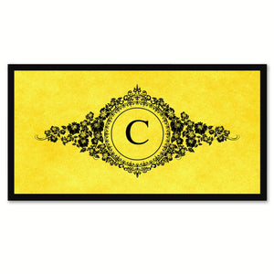 Alphabet Letter C Yellow Canvas Print, Black Custom Frame